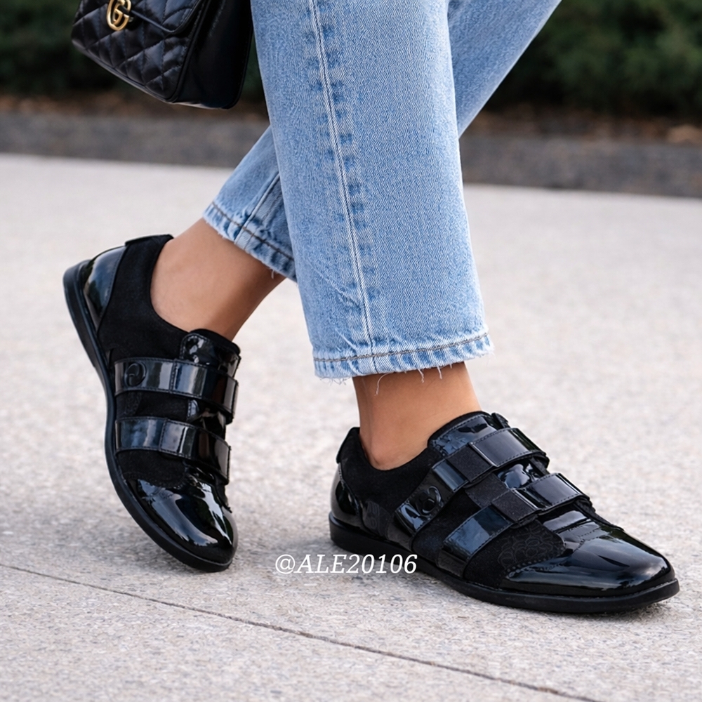 Gucci women black patent leather velcro sneakers size 39 monogram suede - Picture 3 of 14